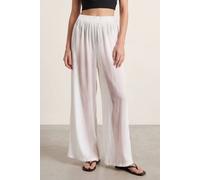 Enorsia Women's Sheer Crepe Wide Leg Trouser | in White | Size: 18