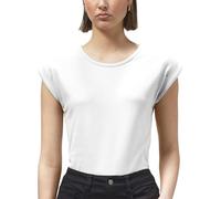 Enorsia Women's Shoulder Padded Cap-Sleeve Roll-Up T-Shirt with Stretch Soft Fabric, Adjustable Sleeves & Round Neck Top for Stylish Outfits (UK, Numeric, 16, Regular, Regular, White)