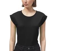 Enorsia Women's Shoulder Padded Cap-Sleeve Roll-Up T-Shirt with Stretch Soft Fabric, Adjustable Sleeves & Round Neck Top for Stylish Outfits (UK, Numeric, 18, Regular, Regular, Black)