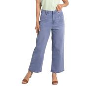 Enorsia Womens Sky Light Wash Decorative Button Cropped Wide Leg Denim Jeans High Waist with Zip Fly Hook Bar Fastening Back Pockets Trendy Wide Leg Cropped Fit Ladies Casual Fashion - Size 18 UK