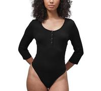 Enorsia Womens Slim Fit Bodysuit - Soft Stretch Nylon Three-Quarter Sleeve Bodysuit with Snap Closure - Round Neck Button Detail Body Top for Casual wear (Black, 8)