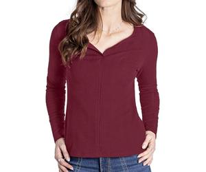 Enorsia Womens Slim Fit Scoop Neckline Long Sleeve Ribbed Top with Elegant Draped Collar - Versatile Layering Essential for Casual and Dressy Occasions (8, Red)
