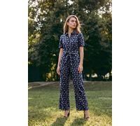 Enorsia Women's Snow Leaf Heavy Jersey Wide Leg Jumpsuit in Blue | Size: 18