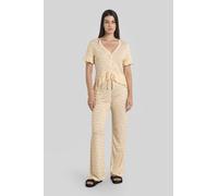 Enorsia Women's Soft Jersey Top & Trousers Pyjama Set | in Cream | Size: 10