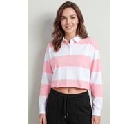 Enorsia Women's Stripe Cropped Rugby Top | in Pink | Size: 8