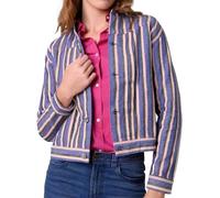 Enorsia Womens Stripe Pattern Cropped Jacket With Collared Neck, Metal Buttons, Long Sleeves And Soft Touch Cotton Twill Fabric (18, Blue)