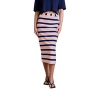 Enorsia Womens Striped Ribbed Jersey Midi Skirt Side Slit Pencil Elastic Waistband Comfy Stretch Slim Fit Casual Office Winter Skirt Soft Cotton Elastane Fabric UK Size - Purple & Navy, 14 UK Size