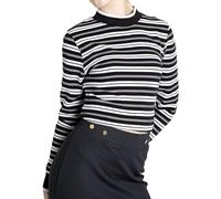 Enorsia Womens Striped Ribbed Long Sleeve High Neck Jersey Top with Contrast Striping, Slim Fit, and Comfortable Fabric - Perfect for Elegant Layering (14, Black)