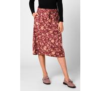 Enorsia Womens Floral Print Midi Skirt with Elasticated Waist, Adjustable Draw Cord, Beautiful Flower Pattern and Soft Viscose Fabric (Red,18)