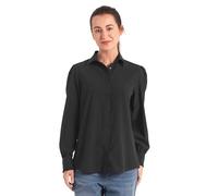 Enorsia Womens Super Soft Black Shirt with Long Puff Sleeves, Elegant Regular Fit Blouse with Ruffle Cuffs & Button Collar, Luxurious Polyester-Elastane Blend for Casual & Formal Wear (Black,18)