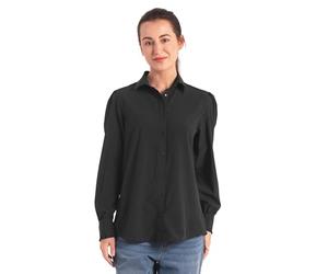 Enorsia Womens Super Soft Black Shirt with Long Puff Sleeves, Elegant Regular Fit Blouse with Ruffle Cuffs & Button Collar, Luxurious Polyester-Elastane Blend for Casual & Formal Wear (Black,18)