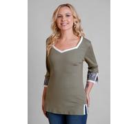 Enorsia Women's Sweetheart Embroidered Jersey Tops in Olive | Size: 8
