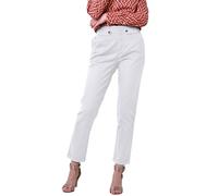 Enorsia Womens Tapered Leg Trousers - Adjustable Waist with Metal Popper Trendy Waist Belt Concealed Fly Front Fastening (16, White)
