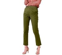 Enorsia Womens Tapered Leg Trousers - Adjustable Waist with Metal Popper Trendy Waist Belt Concealed Fly Front Fastening (10, Olive)