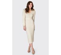 Enorsia Women's Textured Jersey Midi Dress in Cream | Size: 12