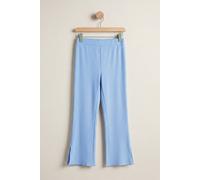 Enorsia Women's Textured Rib Side Slit Jersey Trousers in Blue | Size: 12