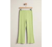 Enorsia Women's Textured Rib Side Slit Jersey Trousers in Green | Size: 14