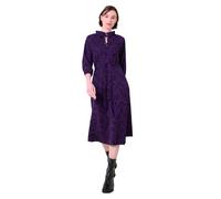 Enorsia Womens Tie Frill Neck Printed Midi Dress with 3/4 Puff Sleeves, Elasticated Cuff, Frilly Detail On The Neck (Purple, 16)
