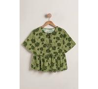 Enorsia Women's Tie Front Floral Short Sleeve Blouse In Green | Size: 16
