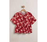 Enorsia Women's Tie Front Floral Short Sleeve Blouse In Red Red