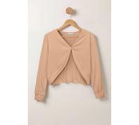 Enorsia Women's Twisted Front Pin Tuck Jersey Cropped Top in Brown | Size: 12