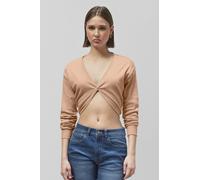 Enorsia Women's Twisted Front Pin Tuck Jersey Cropped Top in Brown | Size: 8 Enorsia Brown 8