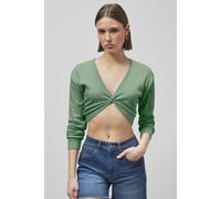 Enorsia Women's Twisted Front Pin Tuck Jersey Cropped Top in Green | Size: 14 Enorsia Green 14