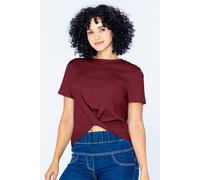 Enorsia Women's Twisted Hem Front T-Shirt in Red | Size: 8