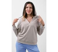 ENORSIA Womens V-Neck Drop Shoulder Hoodie - 12 - Silver - 78% Cotton, 22% Polyester