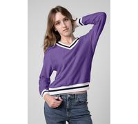 ENORSIA Womens V-Neck Herringbone effect sweatshirts - 12 - Purple - 55% Cotton, 45% Polyester