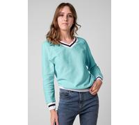 ENORSIA Womens V-Neck Herringbone effect sweatshirts - 16 - Blue - 55% Cotton, 45% Polyester