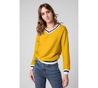 ENORSIA Womens V-Neck Herringbone effect sweatshirts - 8 - Yellow - 55% Cotton, 45% Polyester
