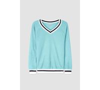 Enorsia Women's V-neck Stripe Detail Pullover in Blue | Size: 8