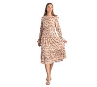 Enorsia Womens Viscose Floral Midi Dress Long Sleeve Autumn Winter Casual Elegant Tiered Brown Dress with Button Neckline and Side Zip for Ladies Fall Clothing Regular Fit Printed Outfit - 10 UK Size