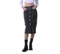 Enorsia Womens Washed Black Denim Midi Skirt with Button Opening at The Front, Back Welt Pocket, Front Pocket (Black, 14)