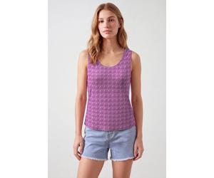 Enorsia Women's Wave-Printed Basic Scope Neck Vest in Pink | Size: 10