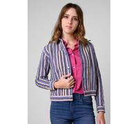 ENORSIA Womens White Stripe Pattern Cropped Jacket - 12 - Blue - 100% Cotton