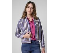ENORSIA Womens White Stripe Pattern Cropped Jacket - 18 - Blue - 100% Cotton
