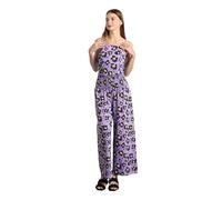 Enorsia Womens Wide Leg Jumpsuit With Halter Neck, Floral All Over Print, Back Shoulder Strap, Smocked Waist And Soft Touch Cotton Fabric (Purple, 12)
