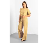 Enorsia Women's Wide Trouser & Crop Blouson Sleeve Top Set in Mustard | Size: 14