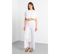 Enorsia Women's Wide Trouser & Crop Blouson Sleeve Top Set in White | Size: 10