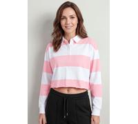 Enorsia Women's Women's Stripe Cropped Rugby Top in Pink | Size: 18 Enorsia Pink 18