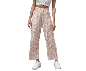 Enorsia Womens Zebra Print Straight Leg Trousers with Elasticated Waist, Drawstring, Straight Fit, Allover Printed and Soft Fabric (Nude, 16)