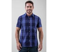 ENORSIA Yellow Blue Check Short Sleeve Casual Shirt - XXL - Blue - 60% Cotton, 40% Polyester