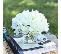ENOVA HOME ATUIO Artificial Hydrangea Silk Flowers Arrangements in Cube Glass Vase for Home Wedding Decoration