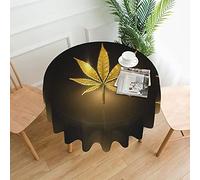 ENPAP Golden Cannabis Printed, Tablecloth, Waterproof Dust-Proof Round Tabletop Decoration Wrinkle Resistant Table Cover - 60 Inch
