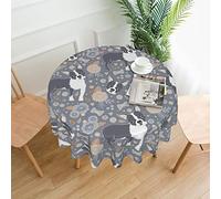 ENPAP Round Tablecloth, Boston Terrier Beautiful Flowers, Waterproof Dust-Proof Tabletop Decoration Wrinkle Resistant Table Cover - 60 Inch