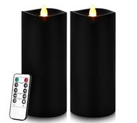 Enpornk 7” x 3” Flameless Candles, Flickering Moving Flame LED Candles, Battery Operated Candles with Remote and Timers, Black, Set of 2