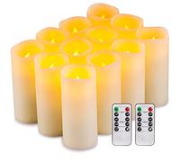 Enpornk Flameless Candles Flickering LED Candles Set of 12 (D:2.2" X H:5") Ivory Real Wax Pillar Battery Opeated Candles with 10-Key Remote and Cycling 24 Hours Timer