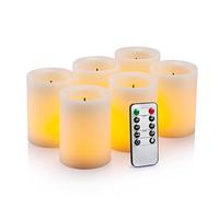 Enpornk Flameless Flickering LED Candles 3" X 4" with 10-Key Remote Control Timer Classic Pillar Optical Fiber Wick Real Wax Battery Operated Candles Ivory Color Set of 6
